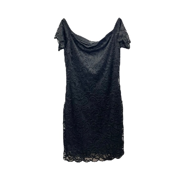 AMBIANCE BLACK LACE-OFF SHOULDERS BODY CONE DRESS IN SIZE 1X - Picture 3 of 9